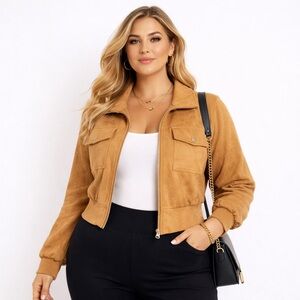 G.I.L.I Faux Suede Bomber Jacket Size 18W